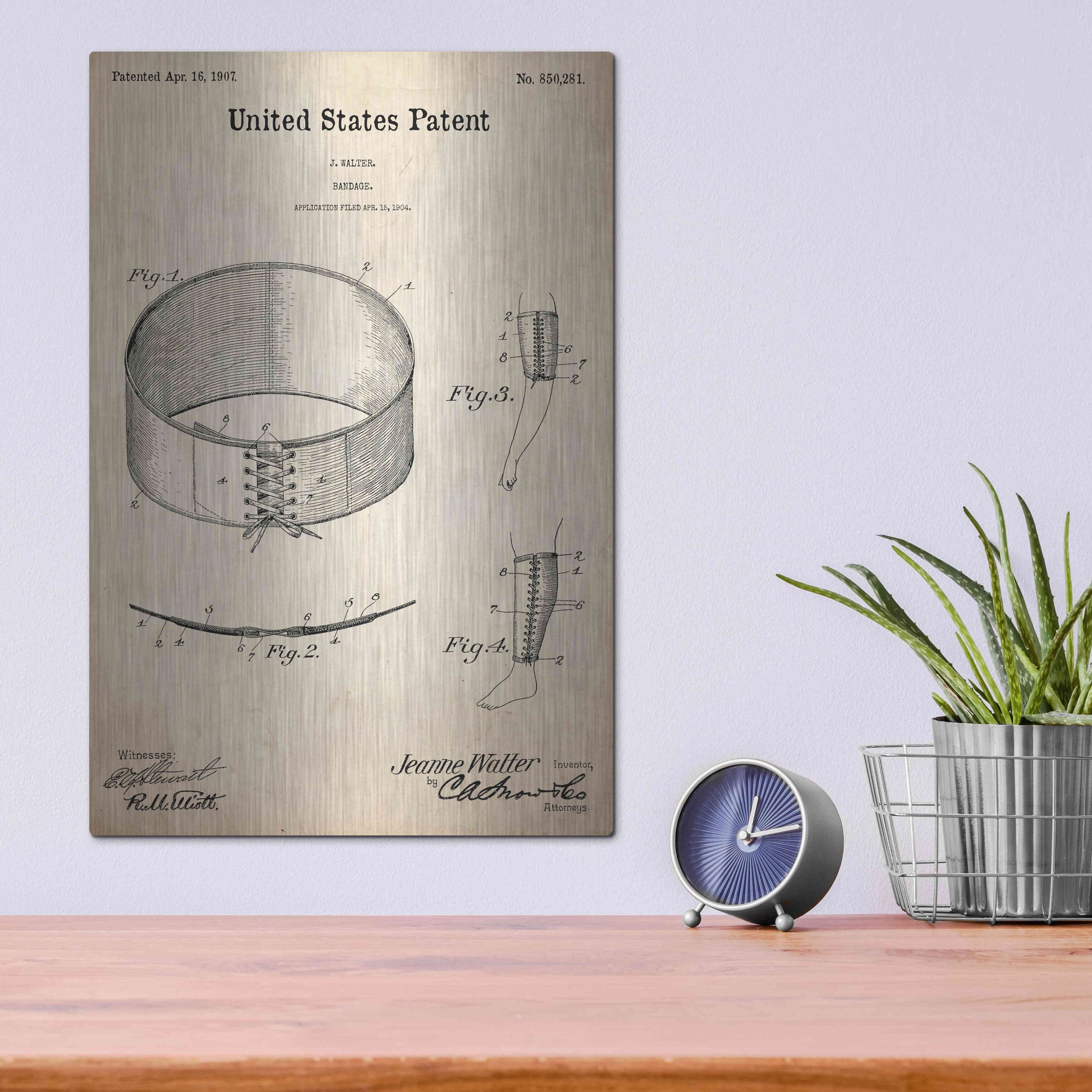 Luxe Metal Art 'Bandage Blueprint Patent Parchment,' Metal Wall Art,12x16