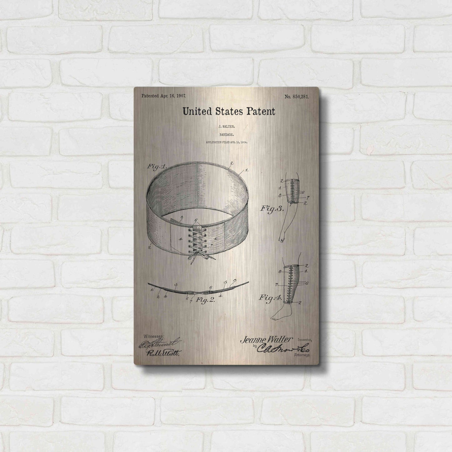 Luxe Metal Art 'Bandage Blueprint Patent Parchment,' Metal Wall Art,16x24