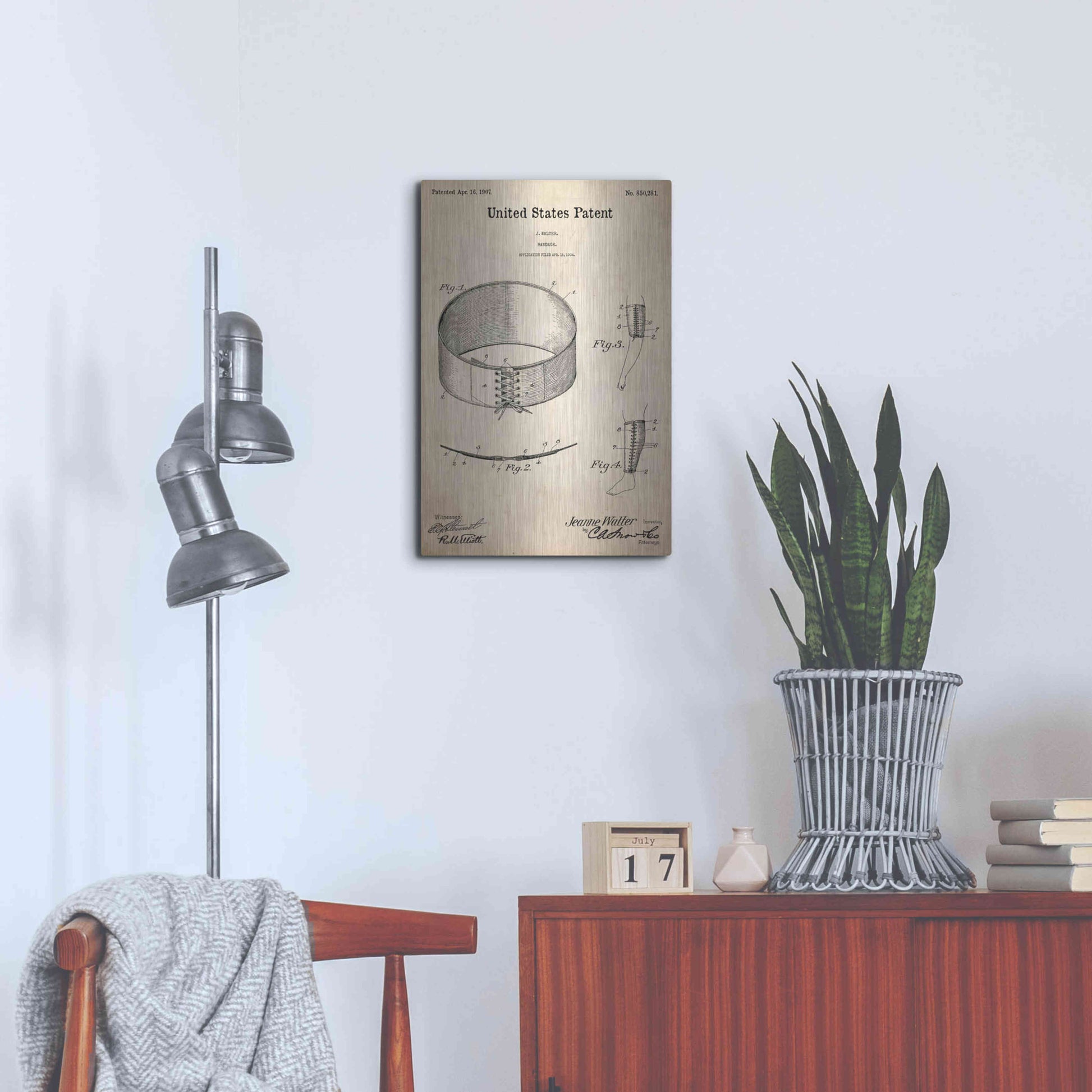 Luxe Metal Art 'Bandage Blueprint Patent Parchment,' Metal Wall Art,16x24