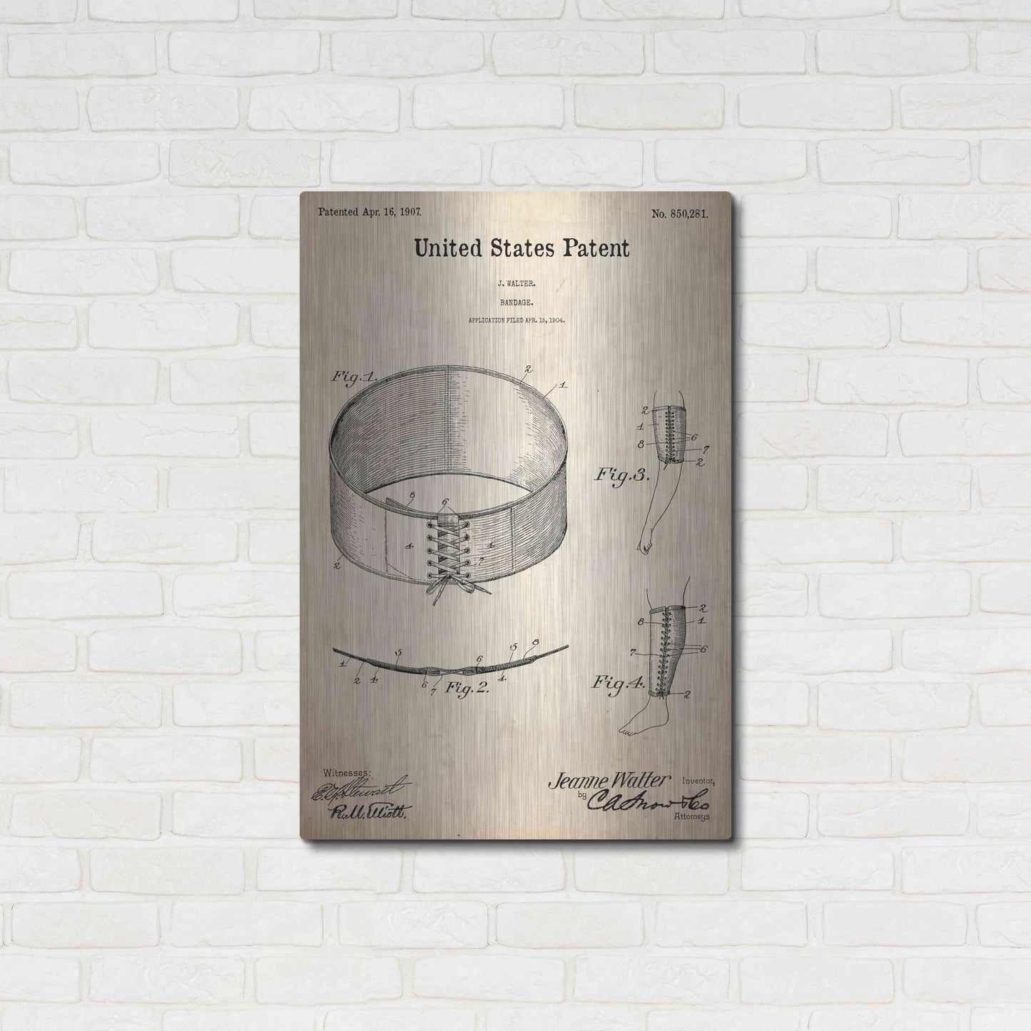 Luxe Metal Art 'Bandage Blueprint Patent Parchment,' Metal Wall Art,24x36