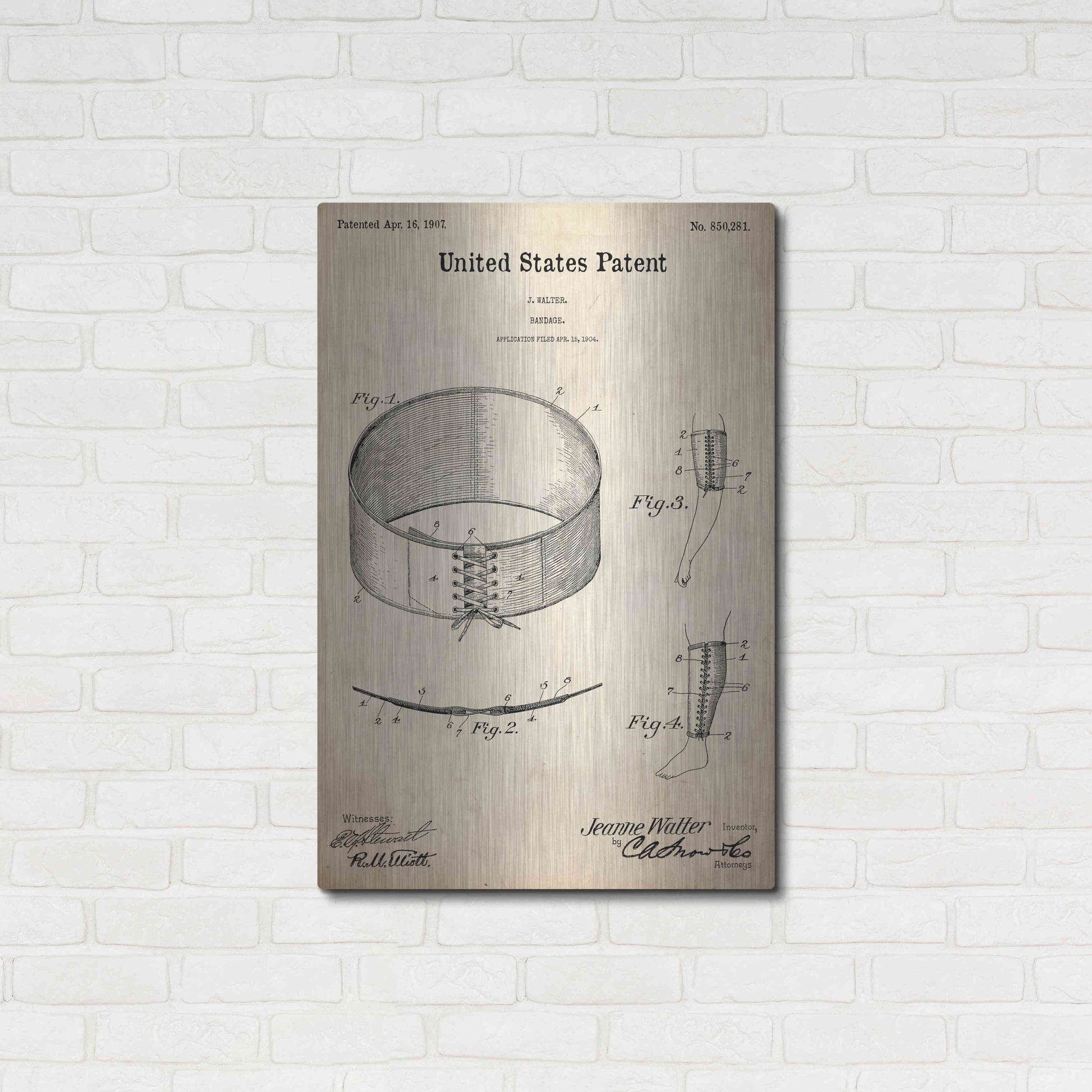 Luxe Metal Art 'Bandage Blueprint Patent Parchment,' Metal Wall Art,24x36