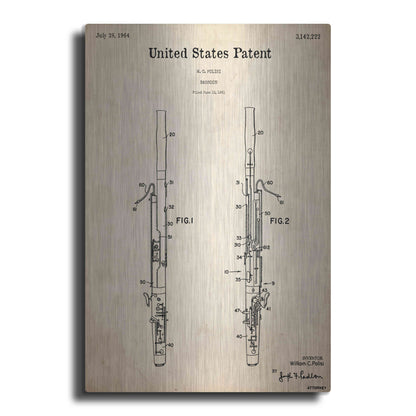 Luxe Metal Art 'Bassoon Blueprint Patent Parchment,' Metal Wall Art