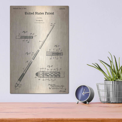 Luxe Metal Art 'Billard Cue Blueprint Patent Parchment,' Metal Wall Art,12x16