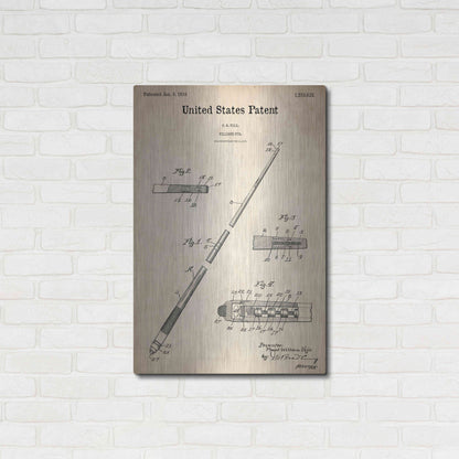 Luxe Metal Art 'Billard Cue Blueprint Patent Parchment,' Metal Wall Art,24x36