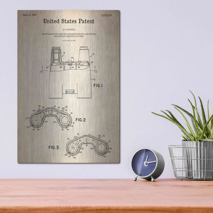 Luxe Metal Art 'Binoculars Blueprint Patent Parchment,' Metal Wall Art,12x16