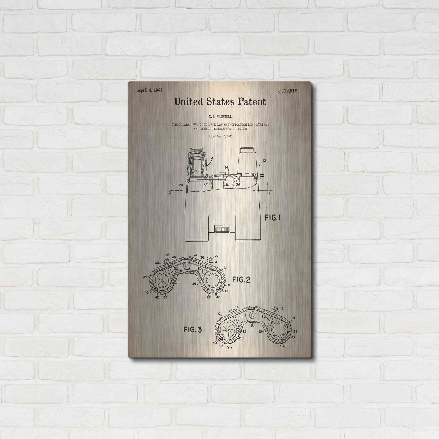 Luxe Metal Art 'Binoculars Blueprint Patent Parchment,' Metal Wall Art,24x36