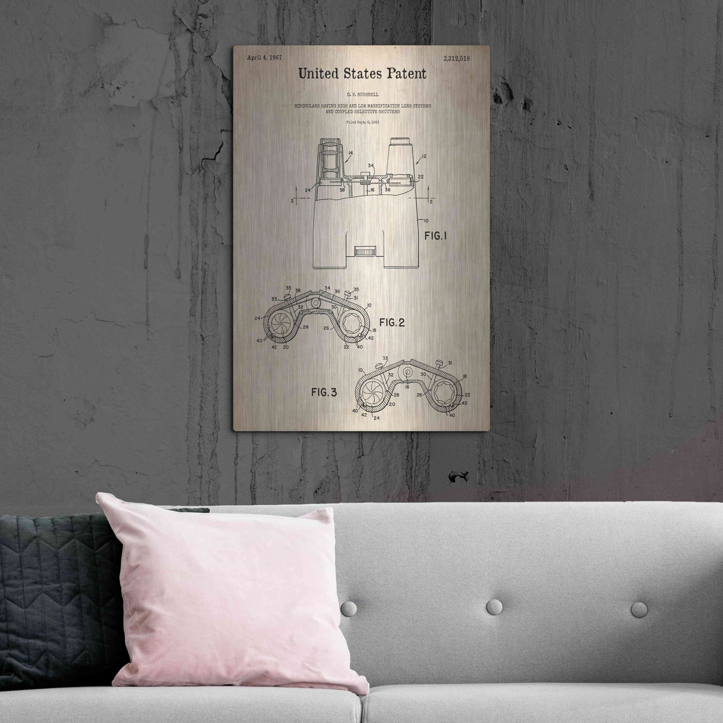 Luxe Metal Art 'Binoculars Blueprint Patent Parchment,' Metal Wall Art,24x36