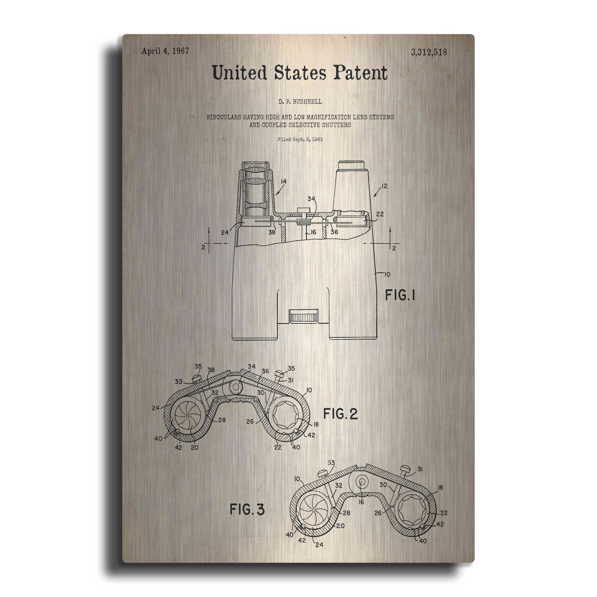 Luxe Metal Art 'Binoculars Blueprint Patent Parchment,' Metal Wall Art