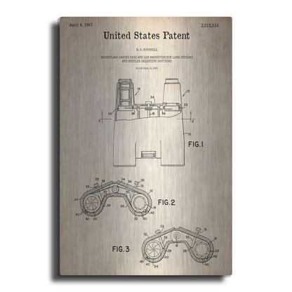 Luxe Metal Art 'Binoculars Blueprint Patent Parchment,' Metal Wall Art