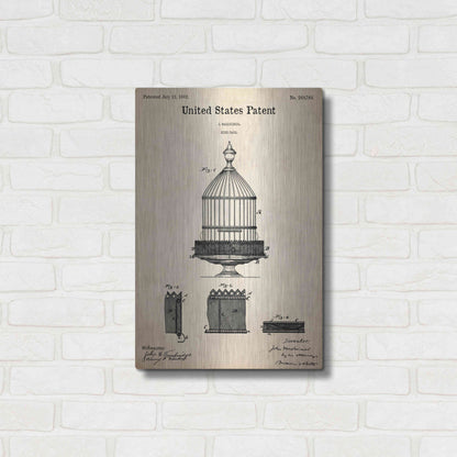 Luxe Metal Art 'Bird Cage Blueprint Patent Parchment,' Metal Wall Art,16x24