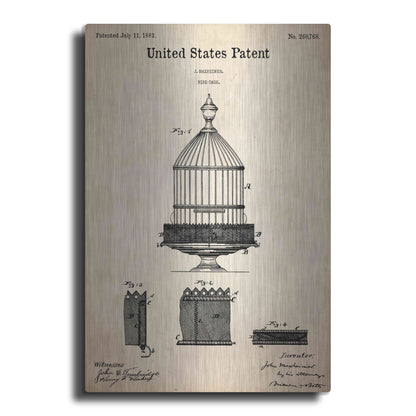 Luxe Metal Art 'Bird Cage Blueprint Patent Parchment,' Metal Wall Art