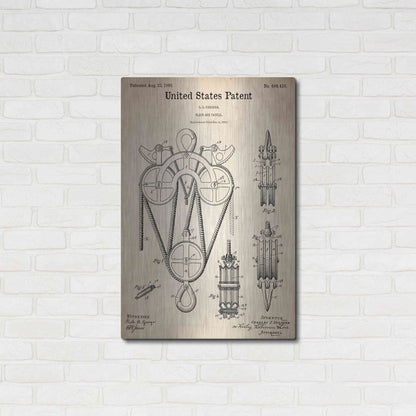 Luxe Metal Art 'Block and Tackle Blueprint Patent Parchment,' Metal Wall Art,24x36