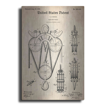 Luxe Metal Art 'Block and Tackle Blueprint Patent Parchment,' Metal Wall Art