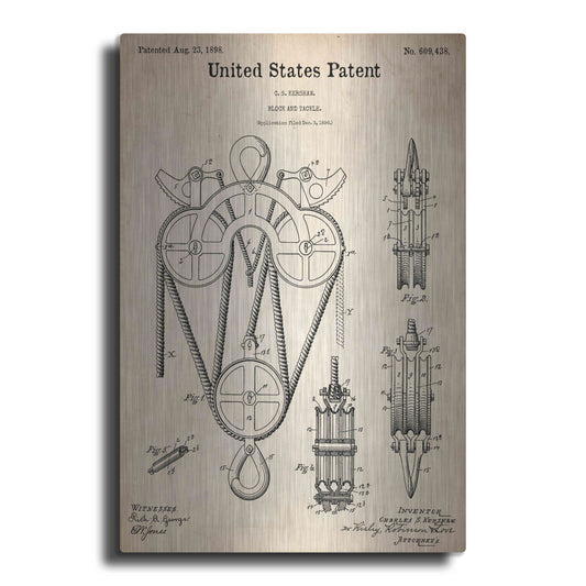 Luxe Metal Art 'Block and Tackle Blueprint Patent Parchment,' Metal Wall Art