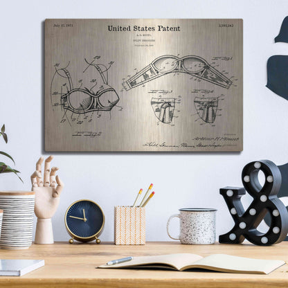 Luxe Metal Art 'Push-up Bra Blueprint Patent Parchment,' Metal Wall Art,16x12