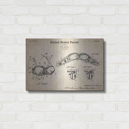 Luxe Metal Art 'Push-up Bra Blueprint Patent Parchment,' Metal Wall Art,24x16