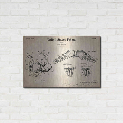 Luxe Metal Art 'Push-up Bra Blueprint Patent Parchment,' Metal Wall Art,36x24