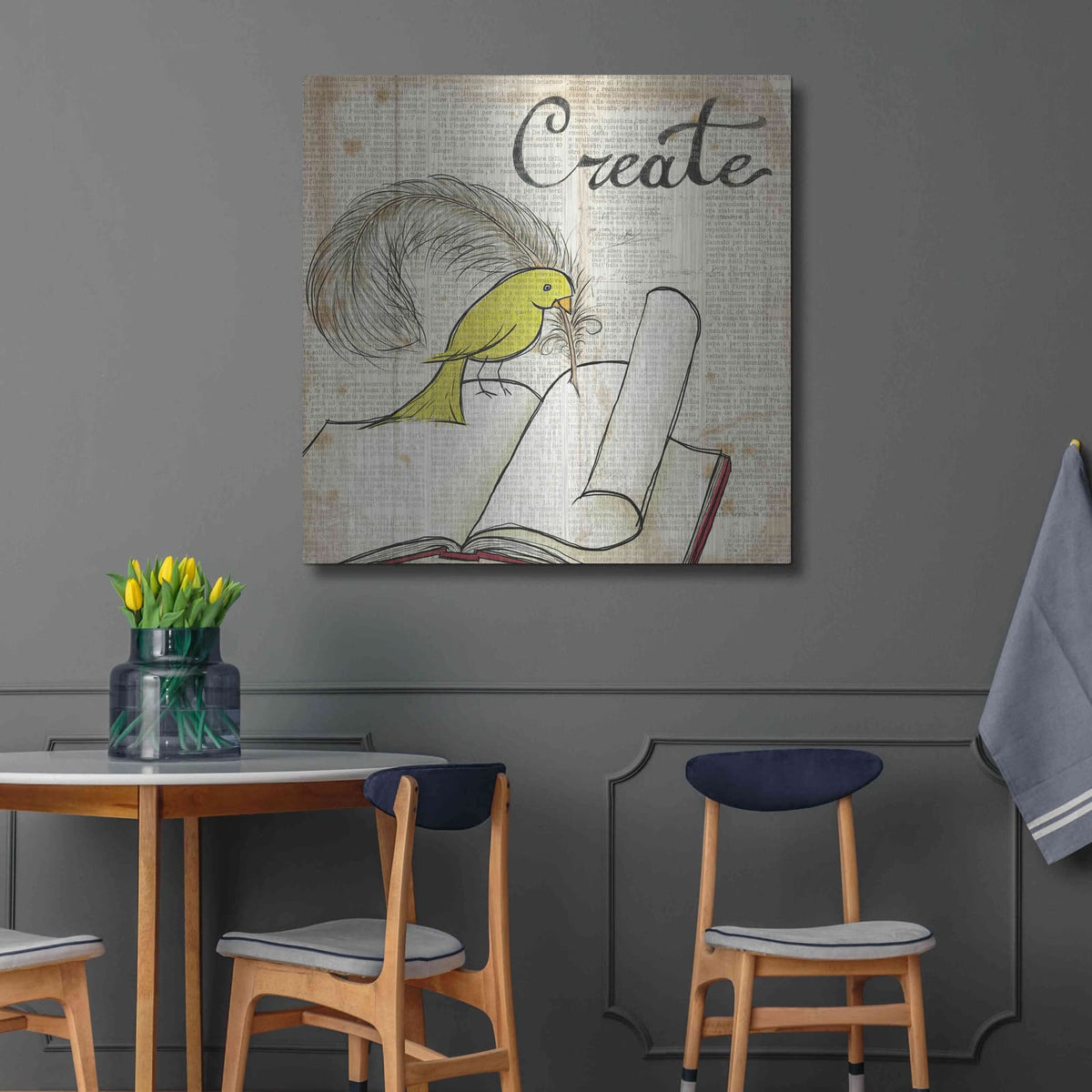 'Bird Inspiration Create' by Elyse DeNeige – Metal Wall Art, 36x36 room view