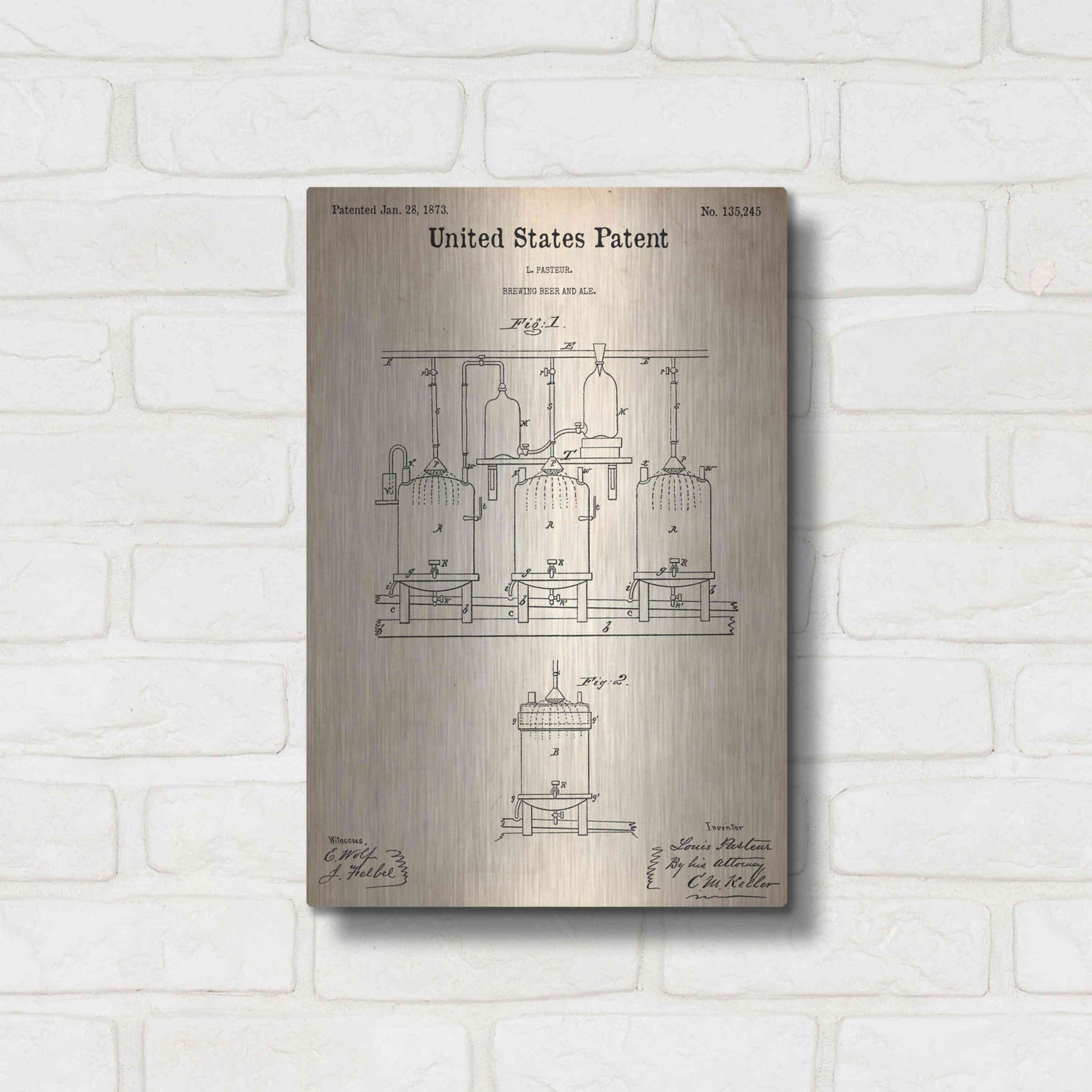 Luxe Metal Art 'Brewing Beer and Ale Blueprint Patent Parchment,' Metal Wall Art,12x16