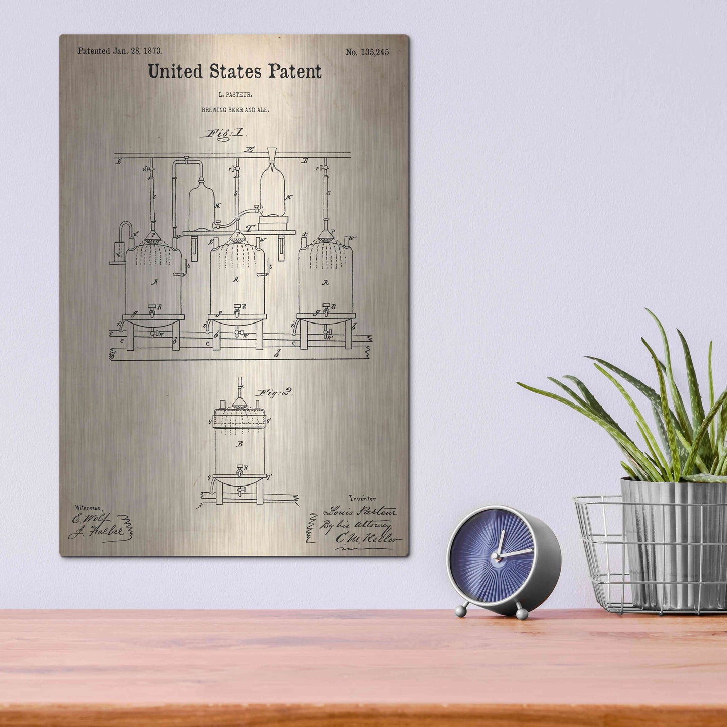 Luxe Metal Art 'Brewing Beer and Ale Blueprint Patent Parchment,' Metal Wall Art,12x16