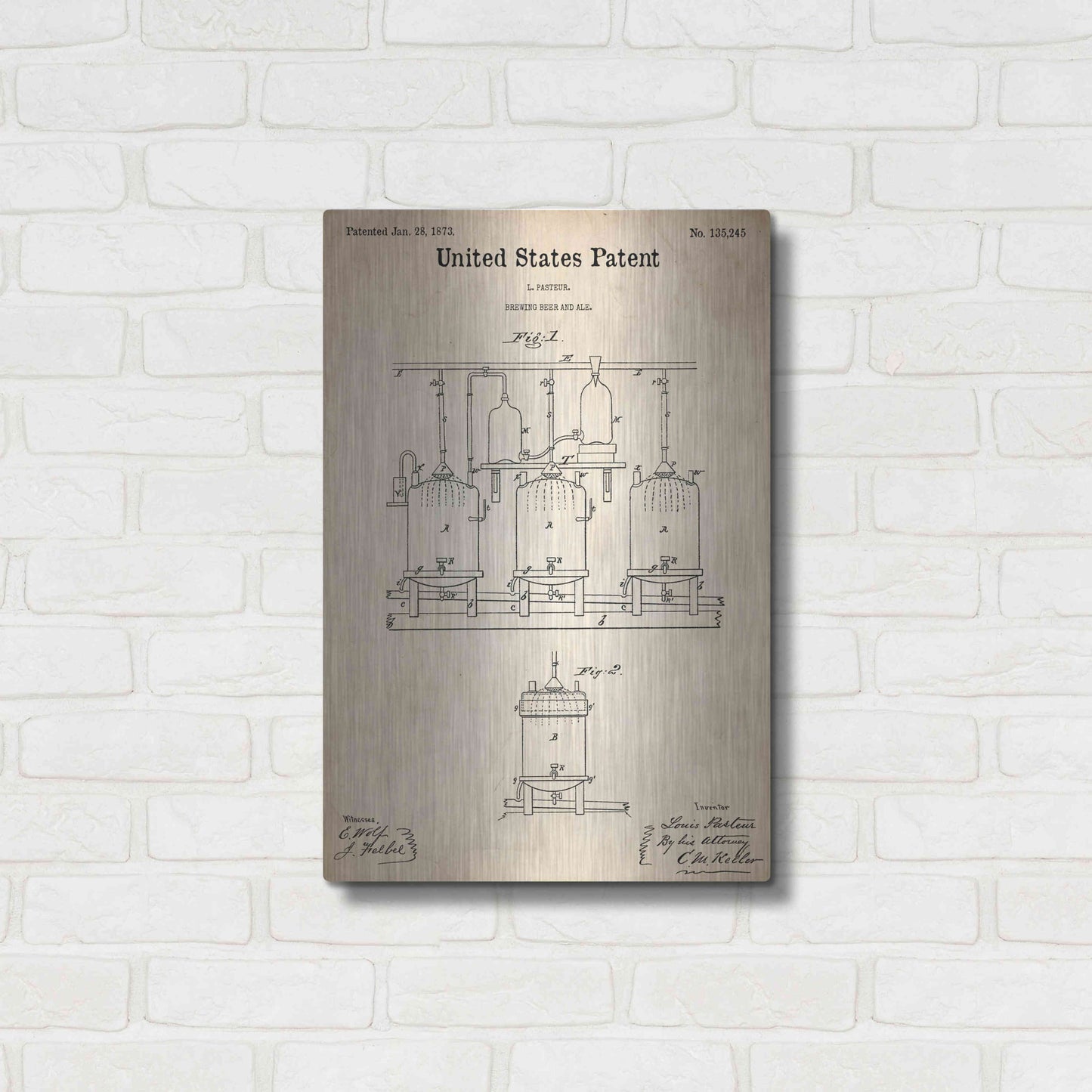 Luxe Metal Art 'Brewing Beer and Ale Blueprint Patent Parchment,' Metal Wall Art,16x24