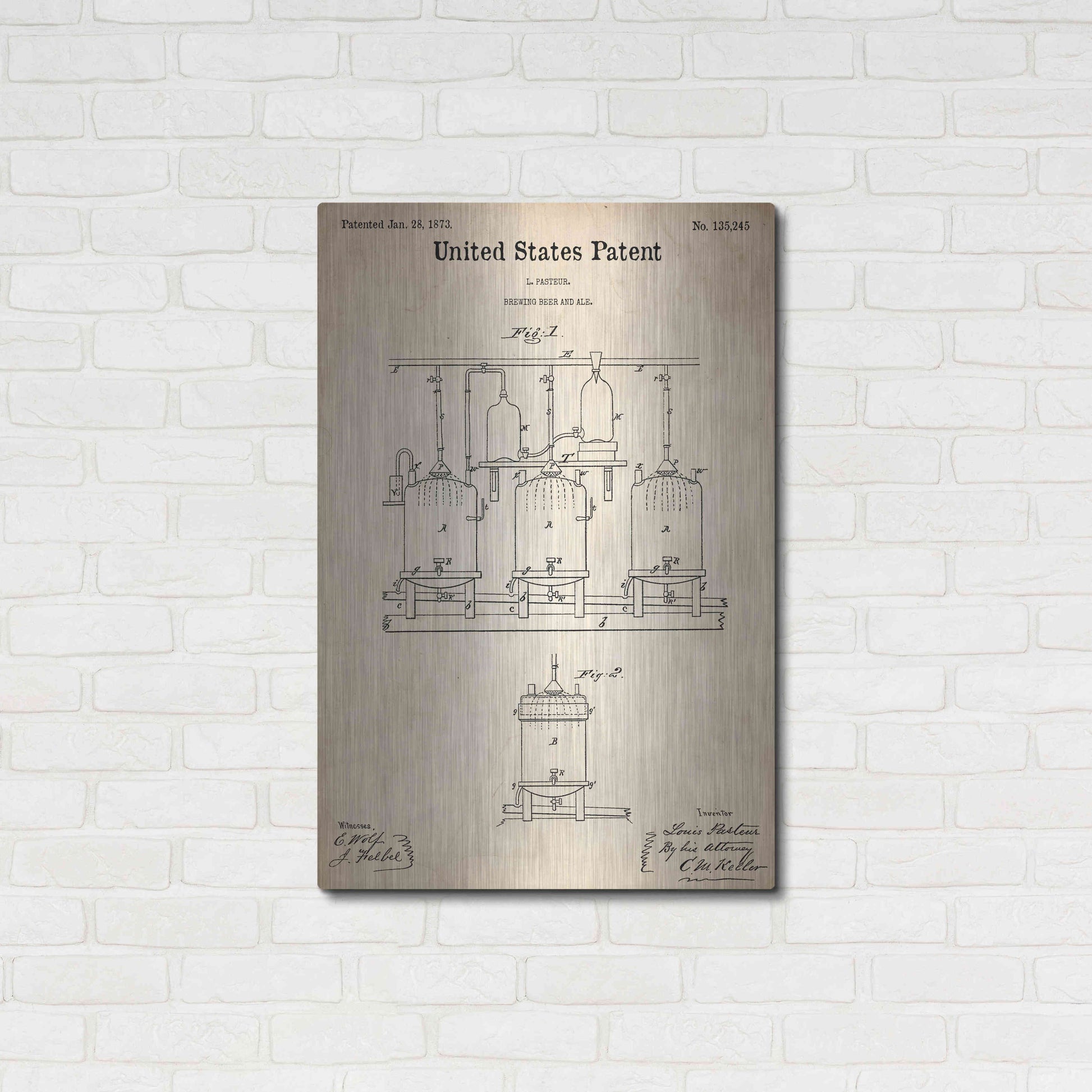 Luxe Metal Art 'Brewing Beer and Ale Blueprint Patent Parchment,' Metal Wall Art,24x36