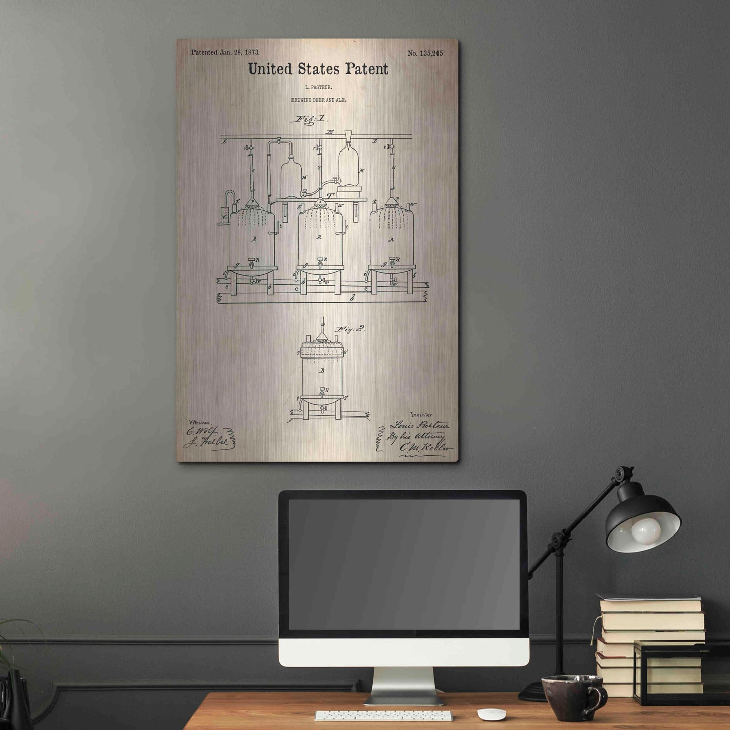 Luxe Metal Art 'Brewing Beer and Ale Blueprint Patent Parchment,' Metal Wall Art,24x36