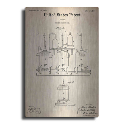 Luxe Metal Art 'Brewing Beer and Ale Blueprint Patent Parchment,' Metal Wall Art