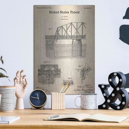 Luxe Metal Art 'Bridge Gate Blueprint Patent Parchment,' Metal Wall Art,12x16