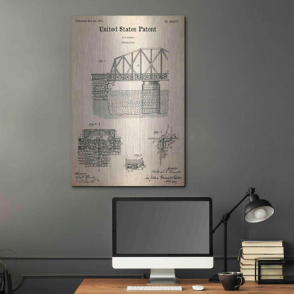 Luxe Metal Art 'Bridge Gate Blueprint Patent Parchment,' Metal Wall Art,24x36