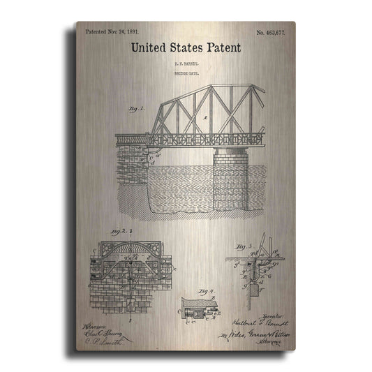 Luxe Metal Art 'Bridge Gate Blueprint Patent Parchment,' Metal Wall Art