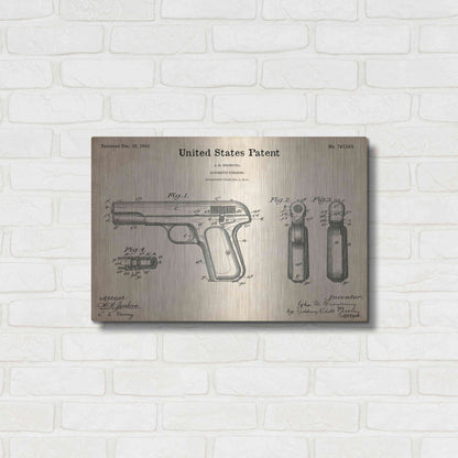 Luxe Metal Art 'Pistol Blueprint Patent Parchment,' Metal Wall Art,24x16