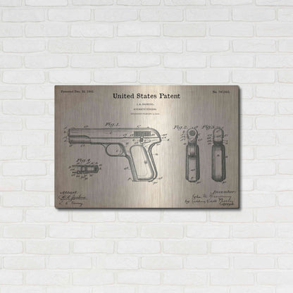 Luxe Metal Art 'Pistol Blueprint Patent Parchment,' Metal Wall Art,36x24