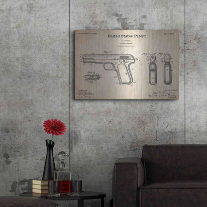 Luxe Metal Art 'Pistol Blueprint Patent Parchment,' Metal Wall Art,36x24