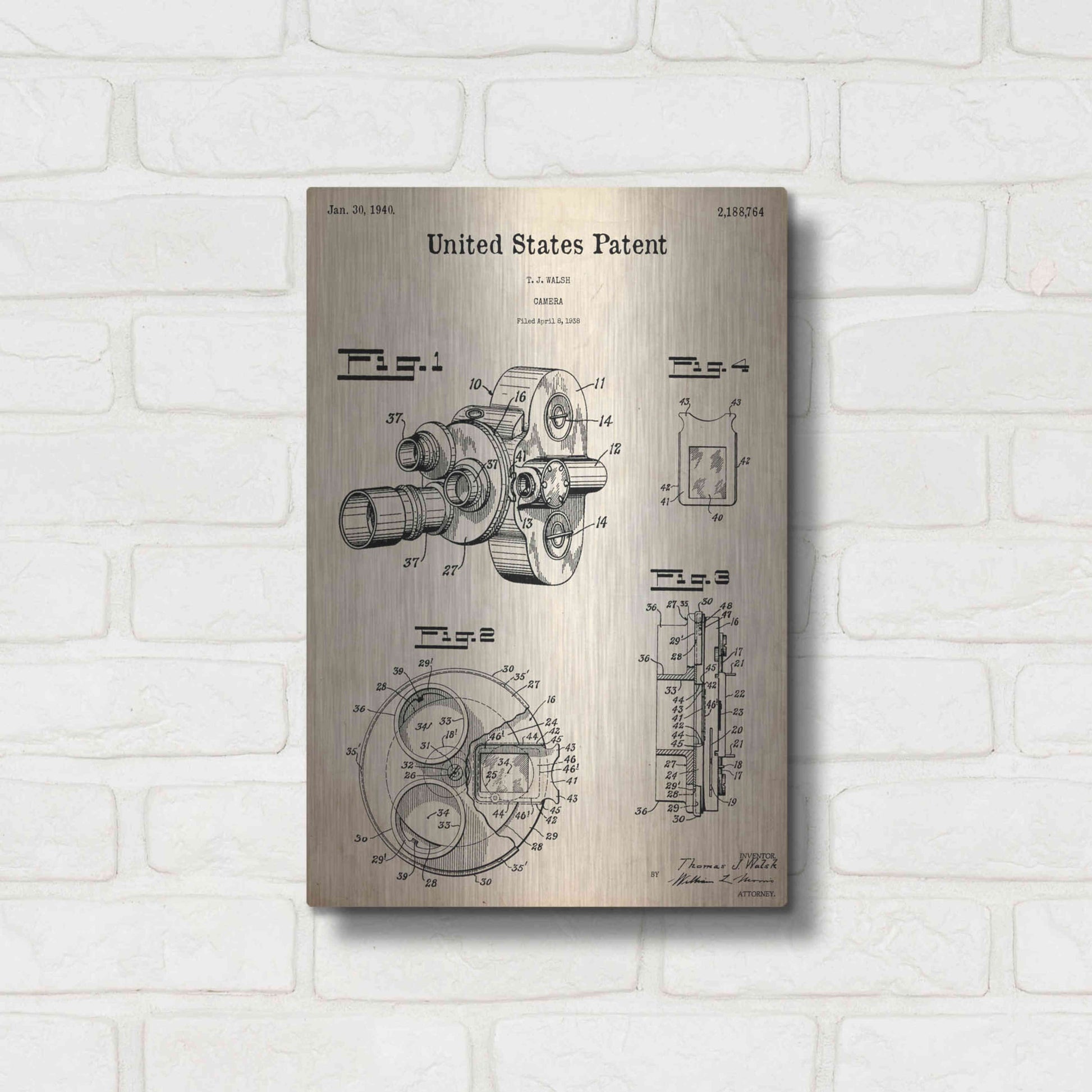 Luxe Metal Art 'Film Camera Blueprint Patent Parchment,' Metal Wall Art,12x16