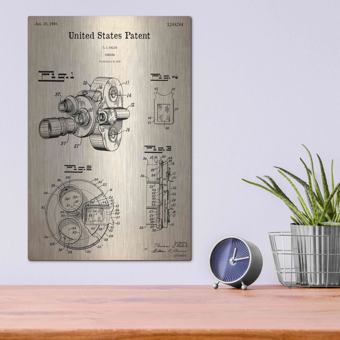 Luxe Metal Art 'Film Camera Blueprint Patent Parchment,' Metal Wall Art,12x16