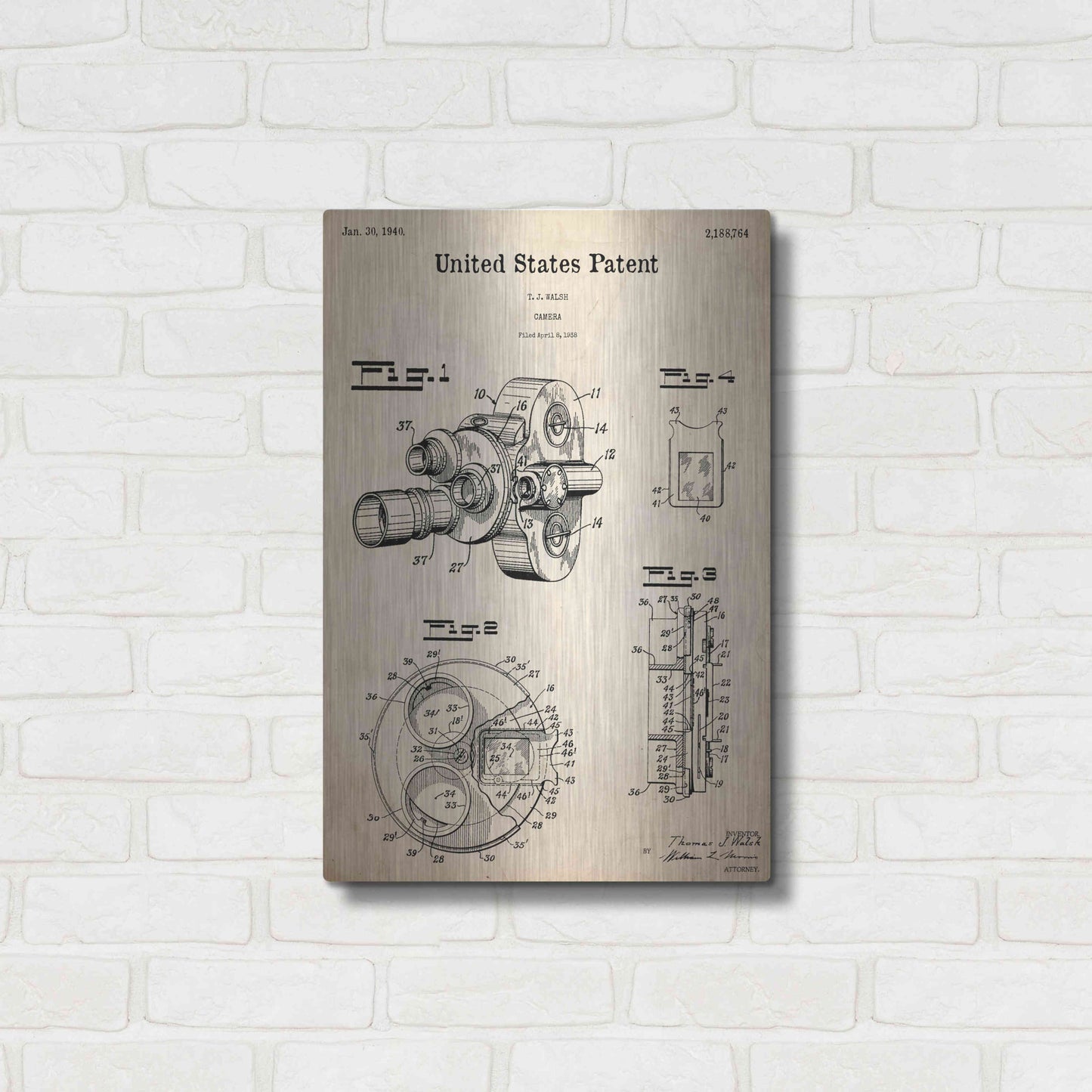 Luxe Metal Art 'Film Camera Blueprint Patent Parchment,' Metal Wall Art,16x24