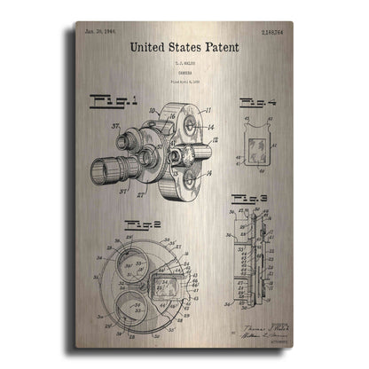 Luxe Metal Art 'Film Camera Blueprint Patent Parchment,' Metal Wall Art