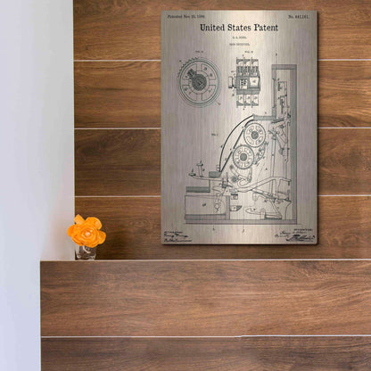 Luxe Metal Art 'Cash Register Blueprint Patent Parchment,' Metal Wall Art,12x16