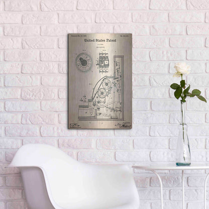 Luxe Metal Art 'Cash Register Blueprint Patent Parchment,' Metal Wall Art,16x24