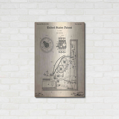 Luxe Metal Art 'Cash Register Blueprint Patent Parchment,' Metal Wall Art,24x36