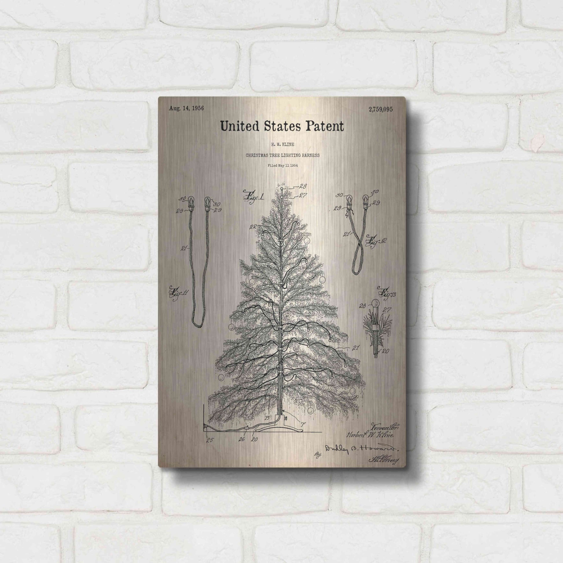 Luxe Metal Art 'Artificial Christmas Tree Blueprint Patent Parchment,' Metal Wall Art,12x16