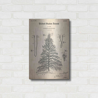 Luxe Metal Art 'Artificial Christmas Tree Blueprint Patent Parchment,' Metal Wall Art,16x24