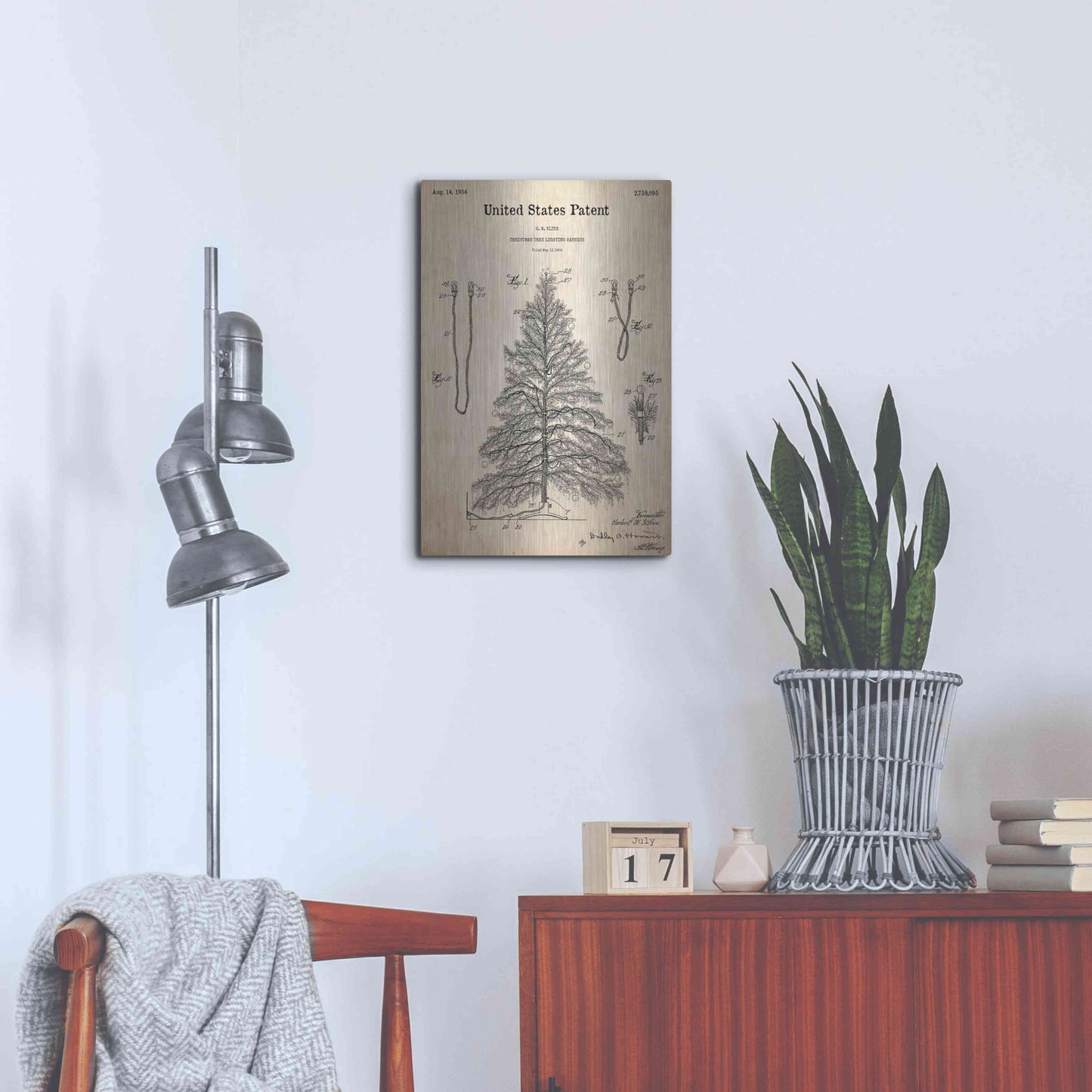 Luxe Metal Art 'Artificial Christmas Tree Blueprint Patent Parchment,' Metal Wall Art,16x24