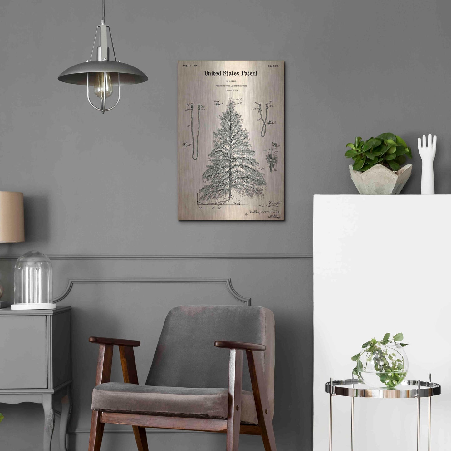 Luxe Metal Art 'Artificial Christmas Tree Blueprint Patent Parchment,' Metal Wall Art,16x24