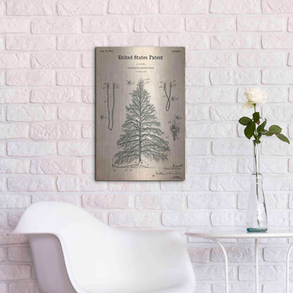 Luxe Metal Art 'Artificial Christmas Tree Blueprint Patent Parchment,' Metal Wall Art,16x24