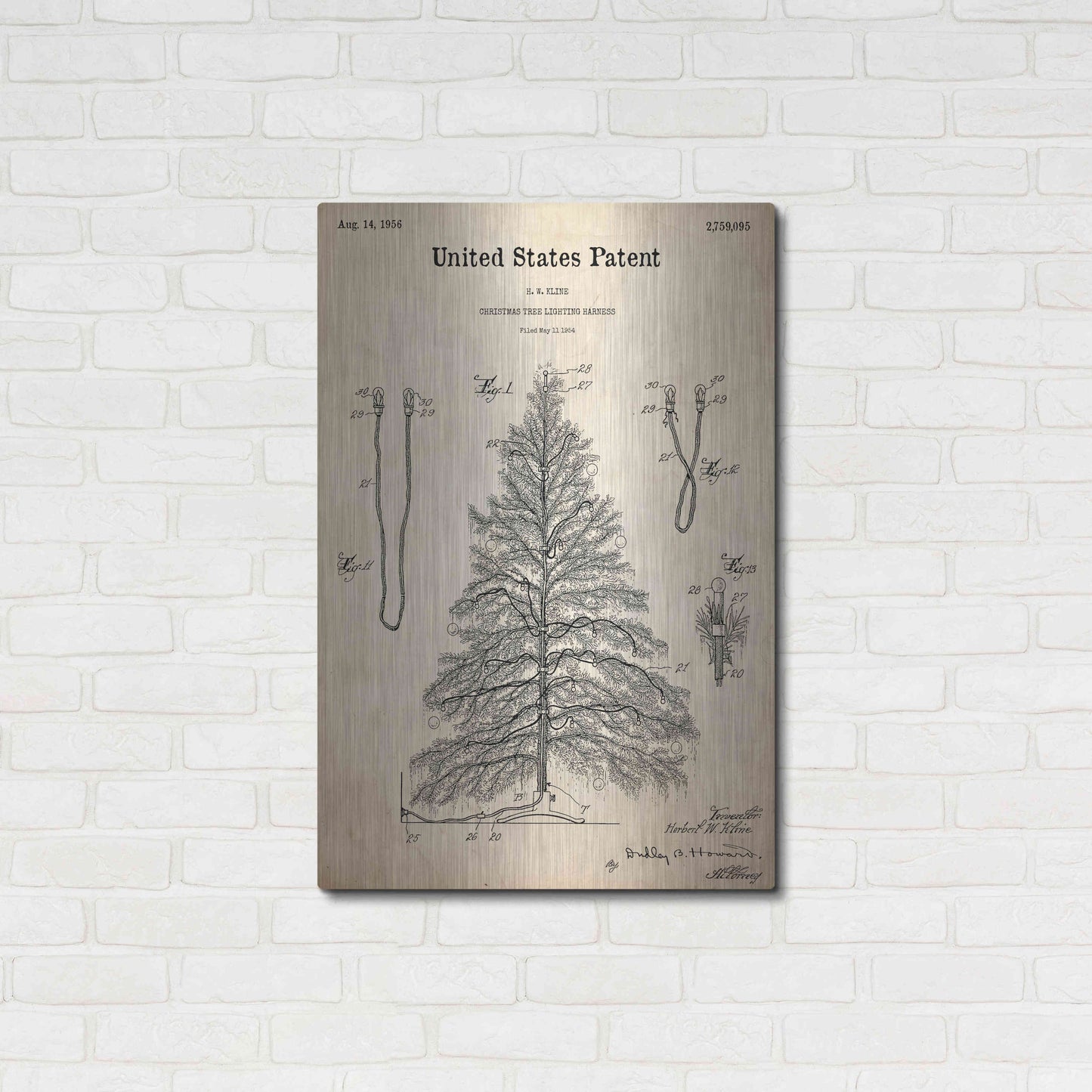 Luxe Metal Art 'Artificial Christmas Tree Blueprint Patent Parchment,' Metal Wall Art,24x36