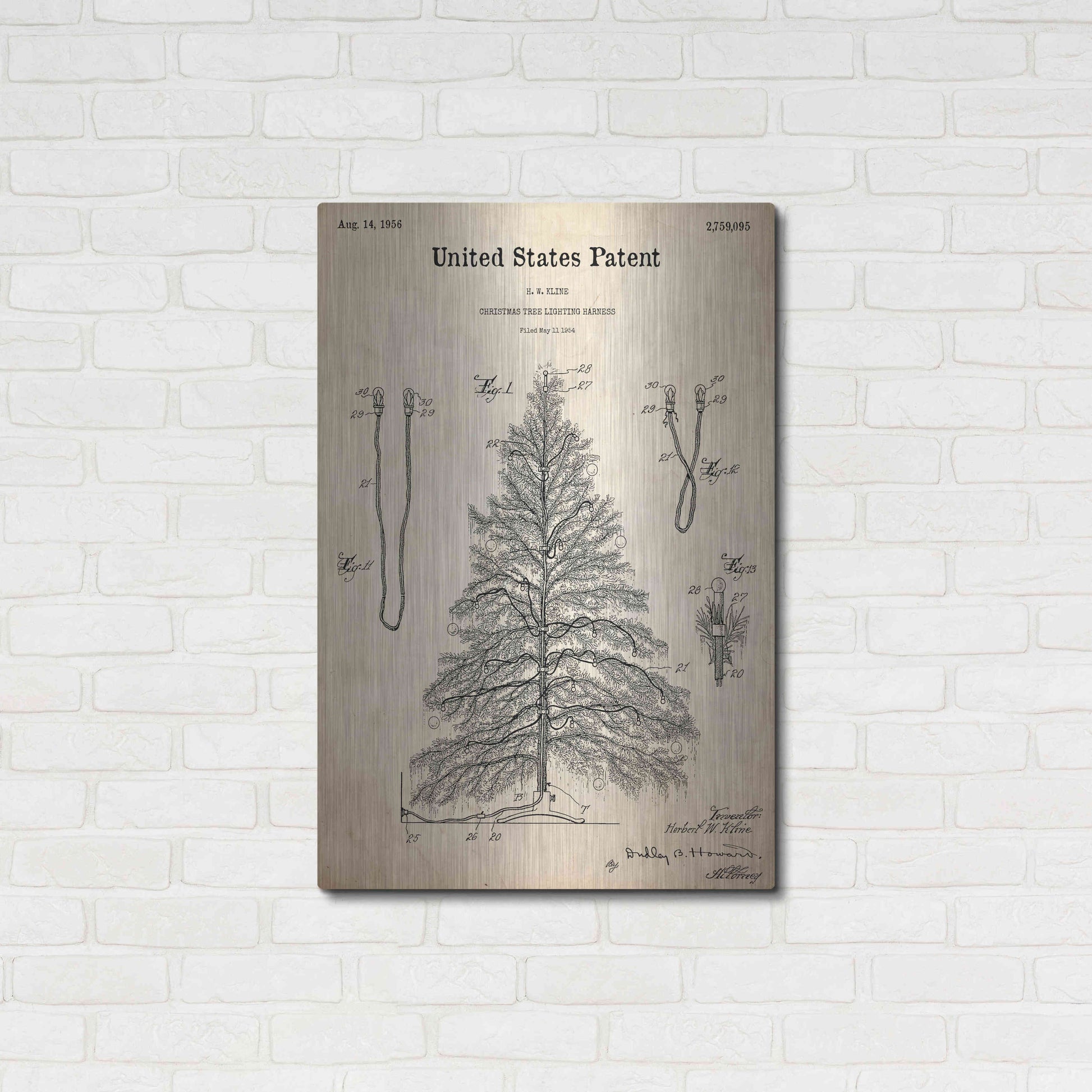 Luxe Metal Art 'Artificial Christmas Tree Blueprint Patent Parchment,' Metal Wall Art,24x36