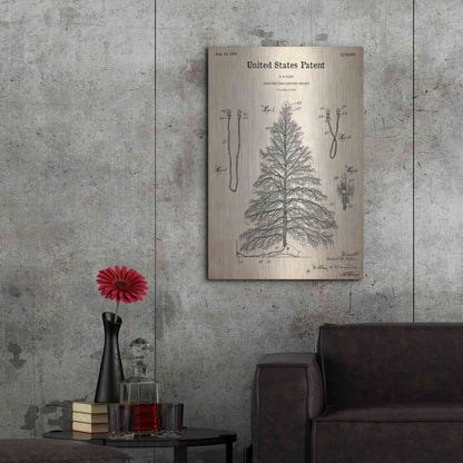 Luxe Metal Art 'Artificial Christmas Tree Blueprint Patent Parchment,' Metal Wall Art,24x36