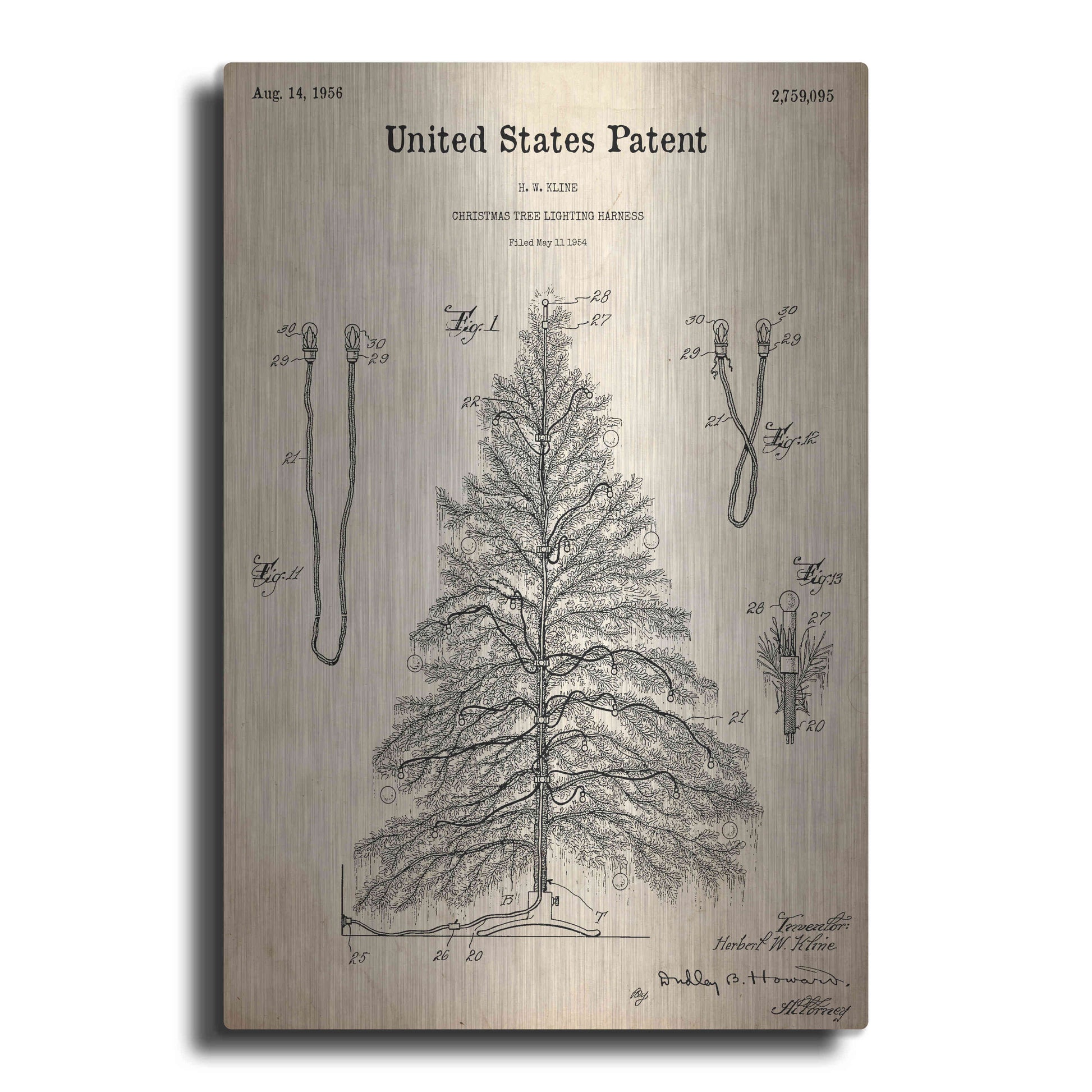 Luxe Metal Art 'Artificial Christmas Tree Blueprint Patent Parchment,' Metal Wall Art